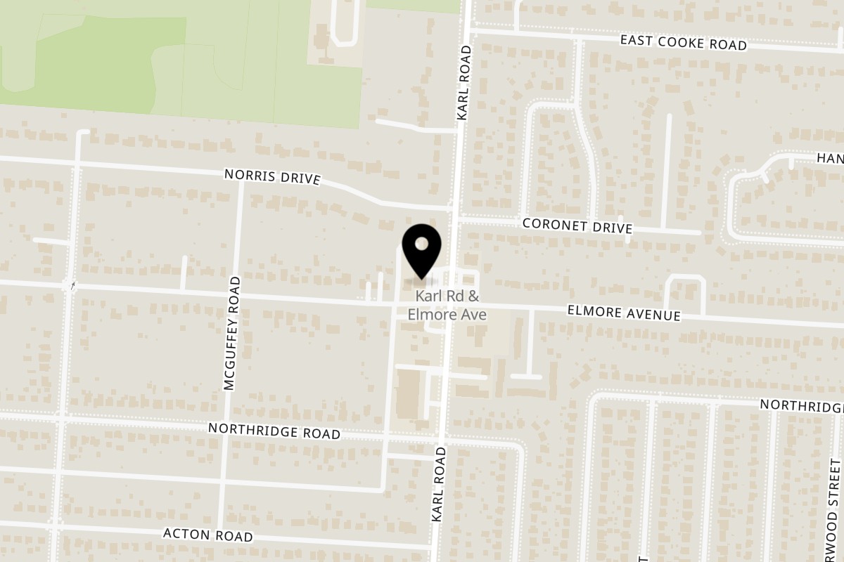 Map showing the location of Flamin Feathers Karl Rd on 3725 Karl Rd in Columbus