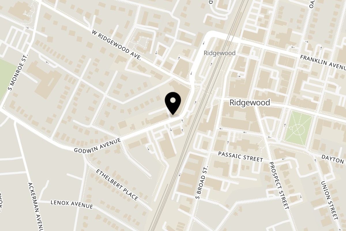 Map showing the location of Flamin Feathers Ridgewood on 11 Godwin Ave in Ridgewood